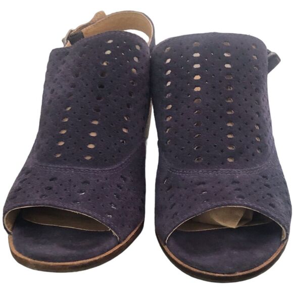 Lucky Brand Women Sz 6.5 Laser Cut Slingback Open Toe Block Heels Sandals - Picture 3 of 9